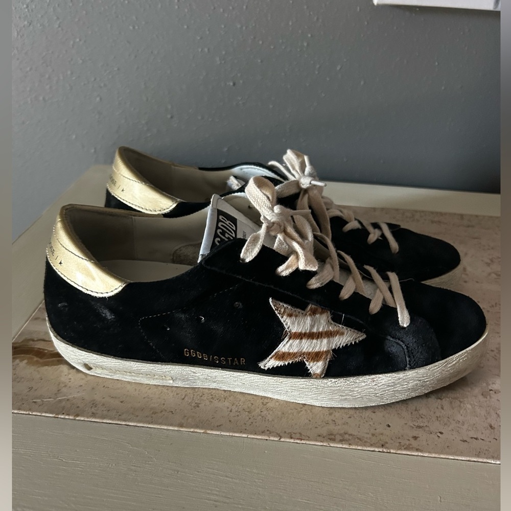 Golden Goose superstar size 40 - black suede with zebra star.